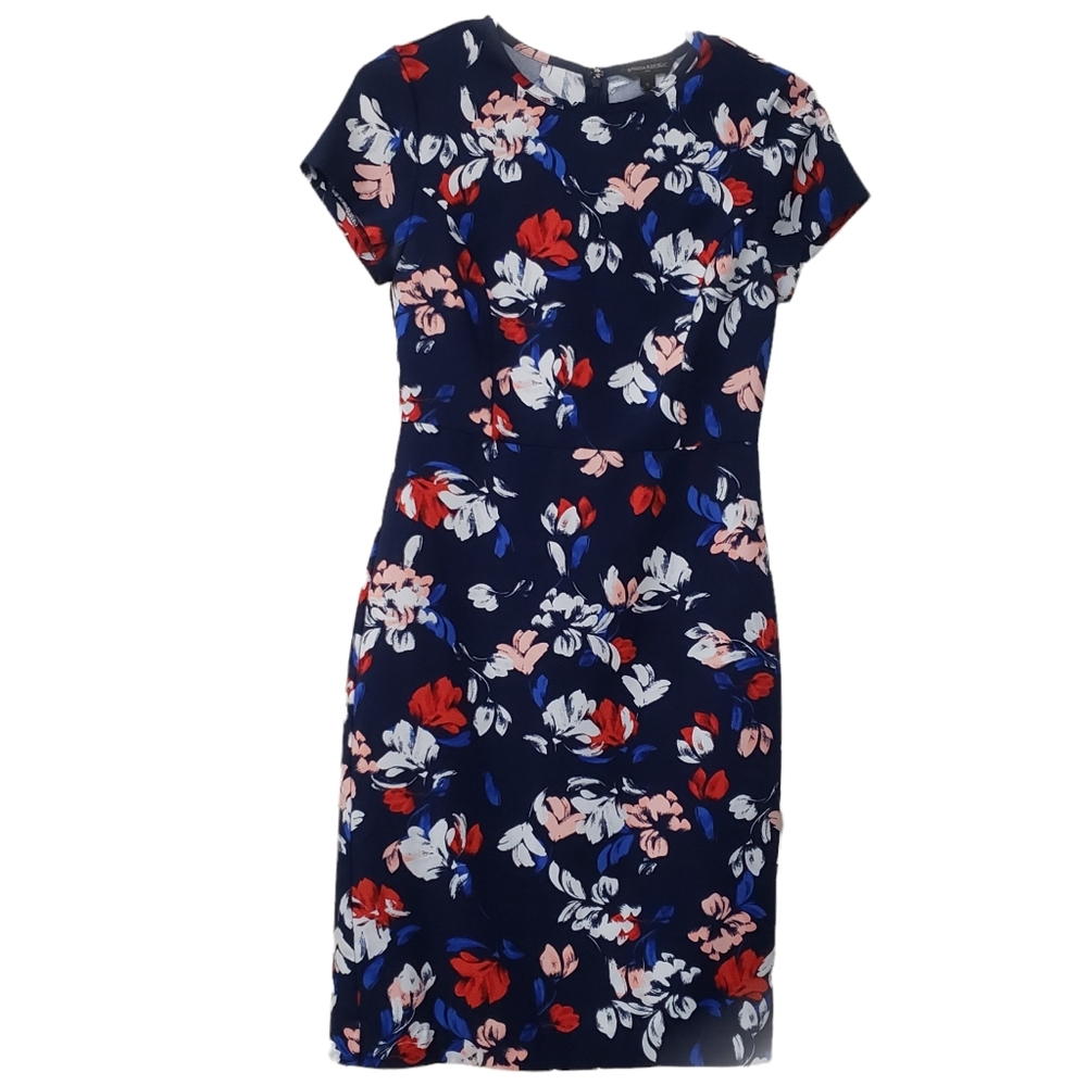 Banana Republic Red White Blue Peach Floral Shift Dress Size 0
